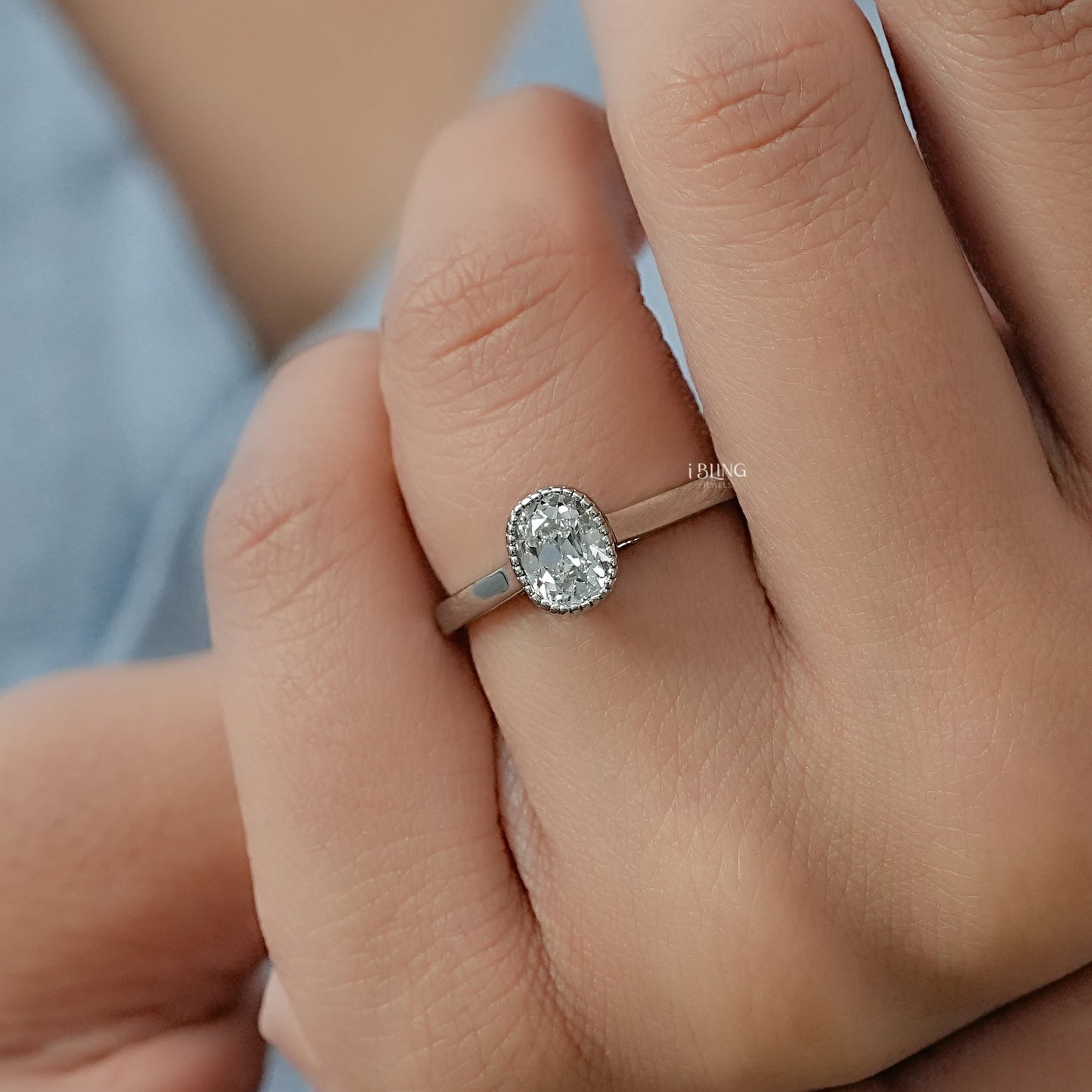Old Mine Cushion Lab Diamond Solitaire Milgrain Bezel Ring Solitaire Ring