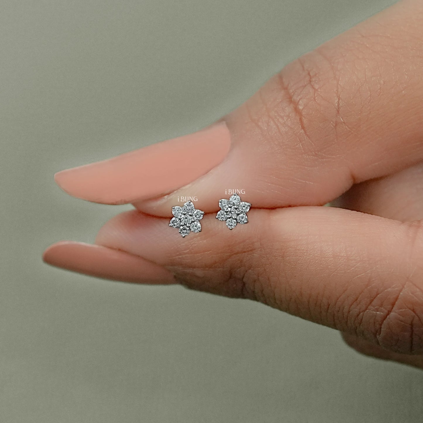 Floral Style Round Diamond Cluster Set Earrings Stud