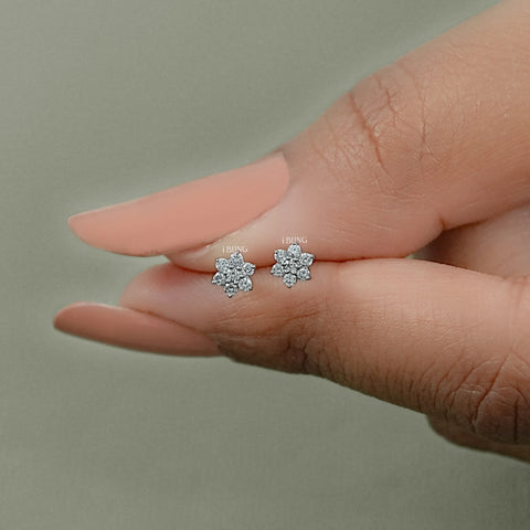 Floral Style Round Diamond Cluster Set Earrings
