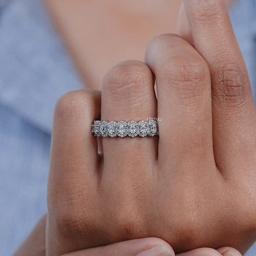 Oval Cut Moissanite Round Halo Eternity Wedding Band