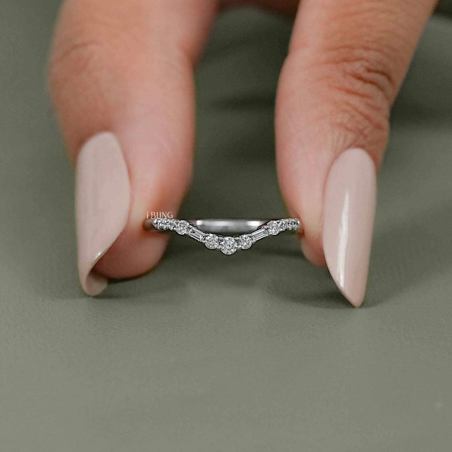 Baguette & Round Lab Diamond Curved Wedding Band Wedding Band