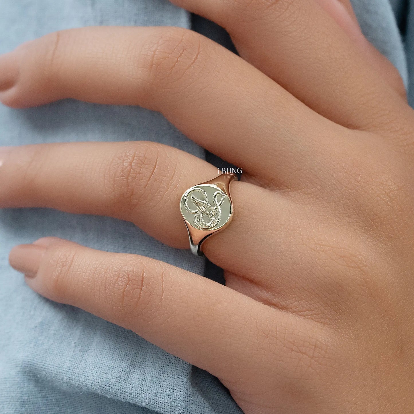 Yellow Gold Personalized Monogram Signet Ring Band
