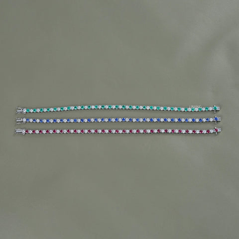 Multi Gemstone Round Diamond Tennis Bracelet