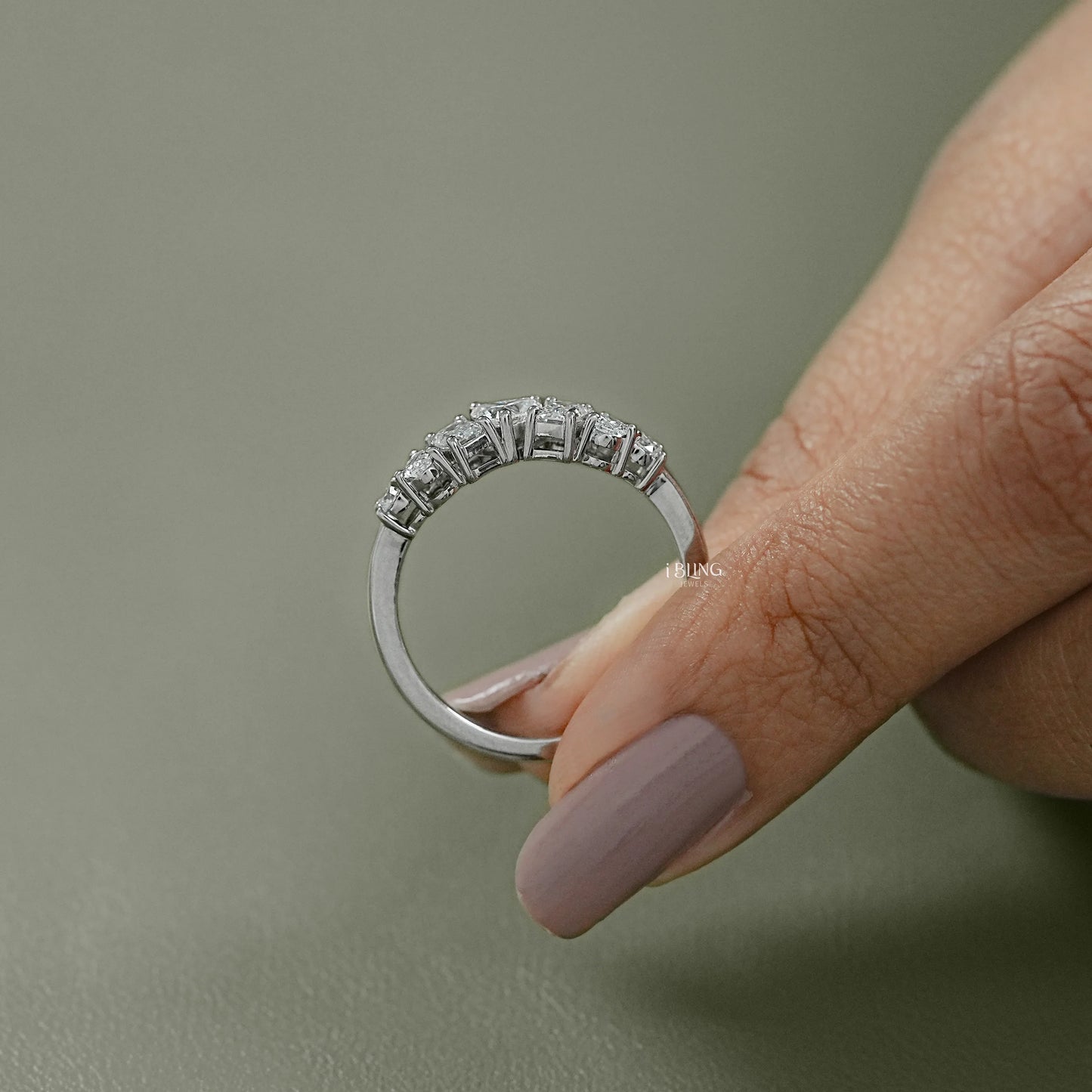 Top view Lab Grown Diamond Eternity Bands featuring mixed shape diamonds