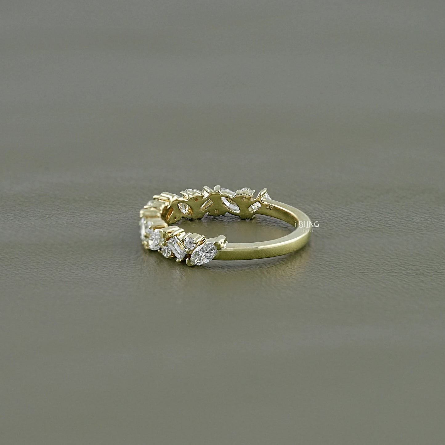 Side view Lab Diamond Eternity Band featuring multi shape lab diamonds