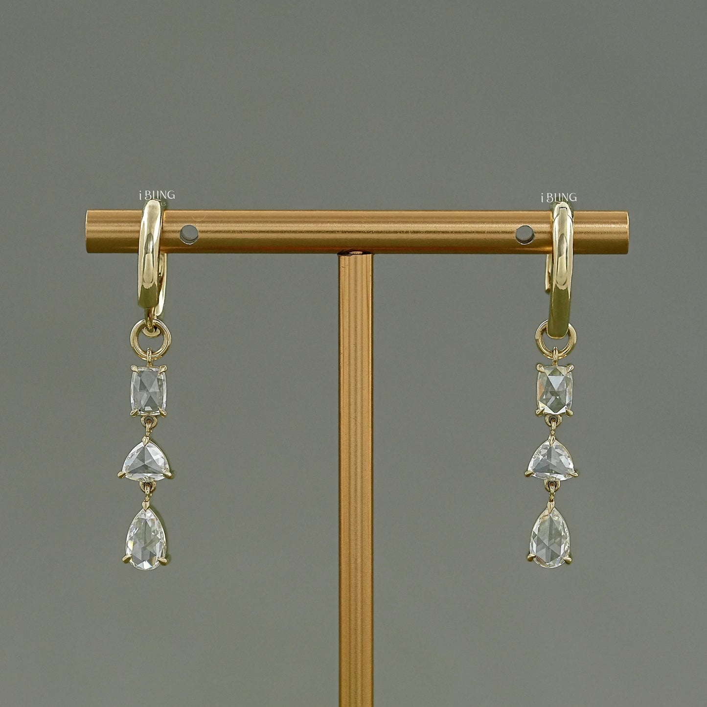 Rose Cut Diamond Multi Shape Hoop Earrings Earrings