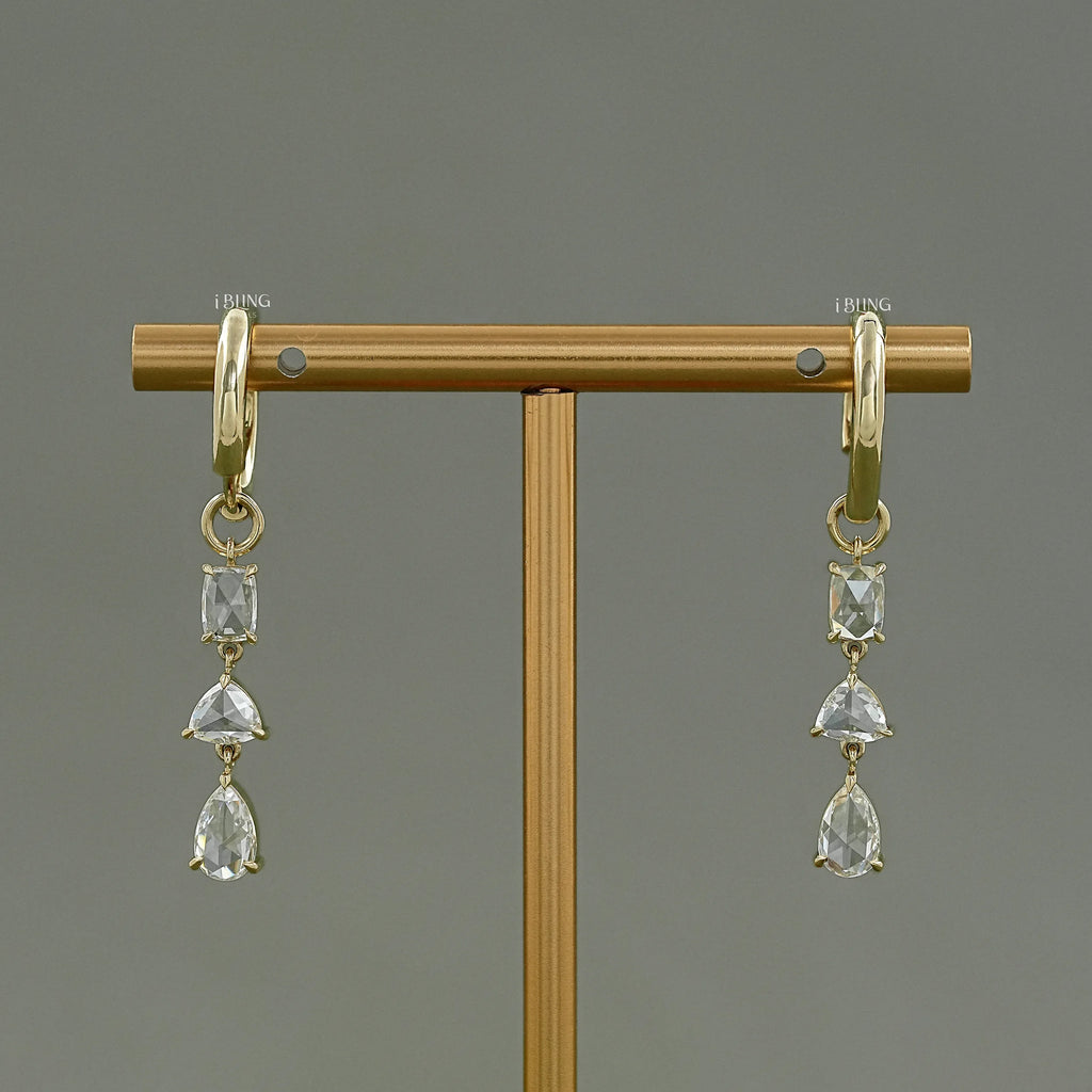 Rose Cut Diamond Multi Shape Hoop Earrings