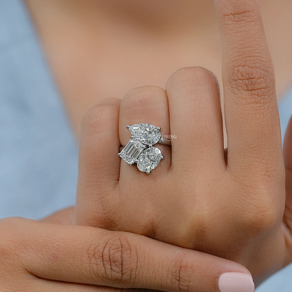 Multi Shape Lab Diamond Three Stone Statement Ring