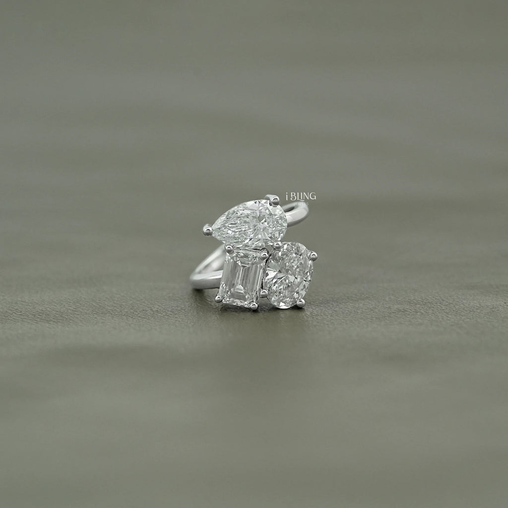 Multi Shape Lab Diamond Three Stone Statement Ring