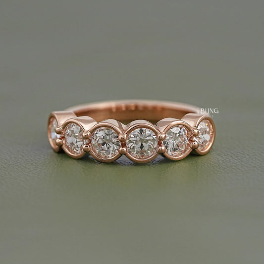 Bezel Set Round Cut Lab Grown Diamond Wedding Band Half Eternity