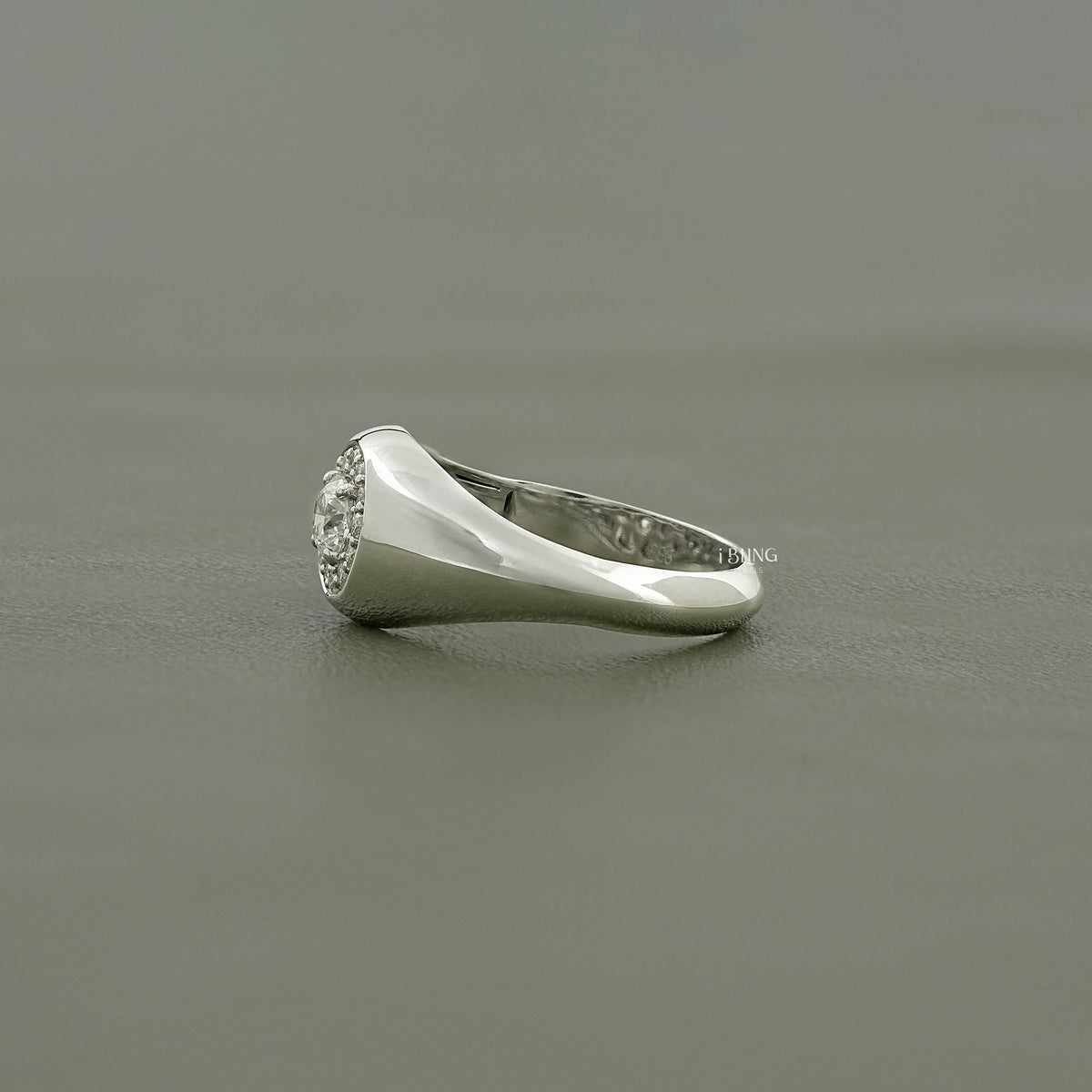 Round Cut Lab Diamond Halo Solitaire Dome Shank Ring Men's Band