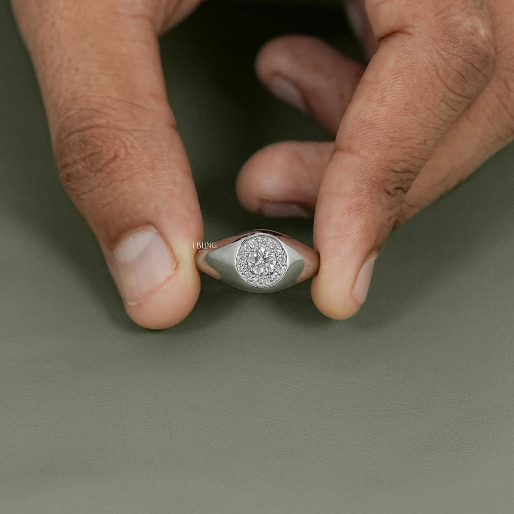 Round Cut Lab Diamond Halo Solitaire Dome Shank Ring