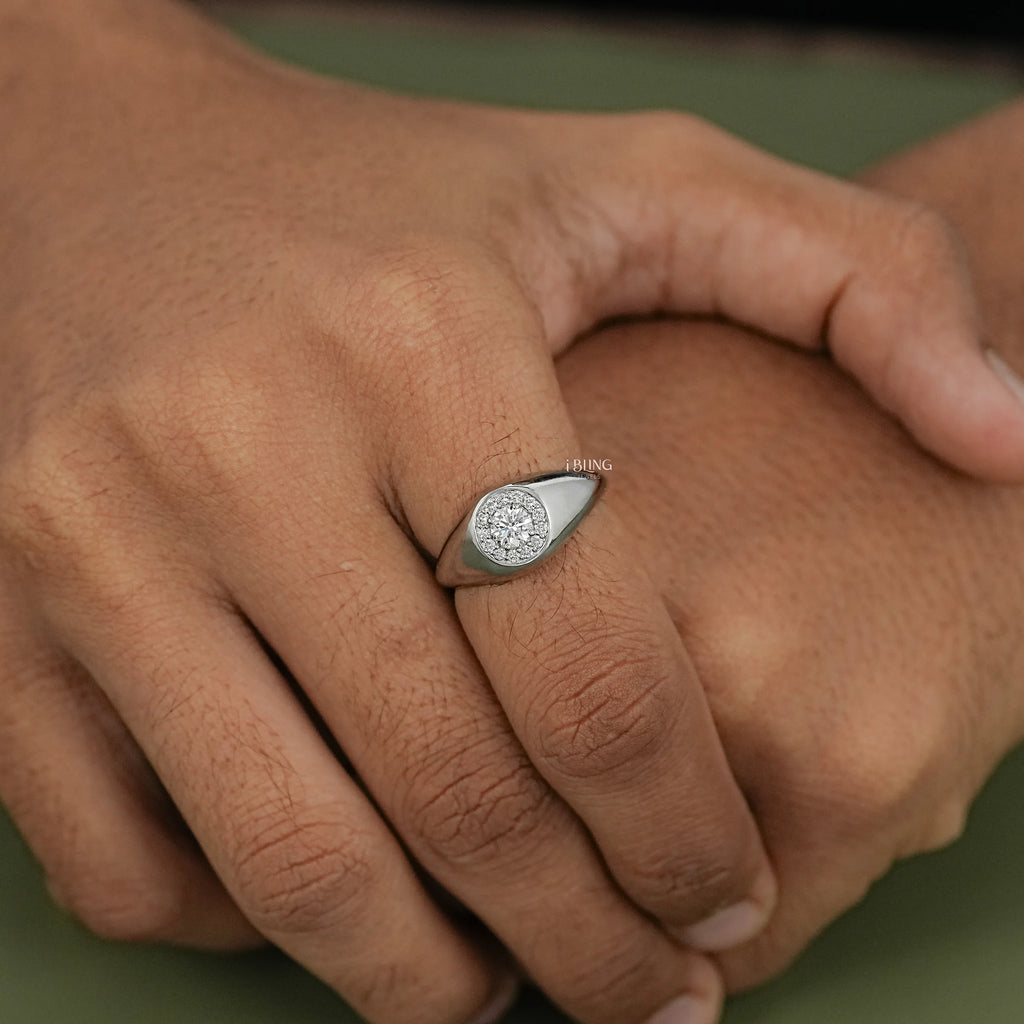 Round Cut Lab Diamond Halo Solitaire Dome Shank Ring