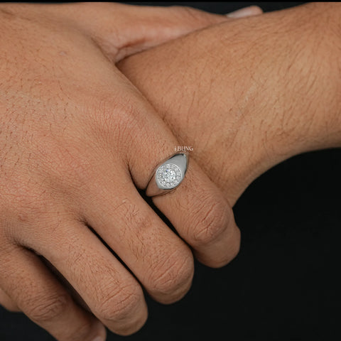 Round Cut Lab Diamond Halo Solitaire Dome Shank Ring