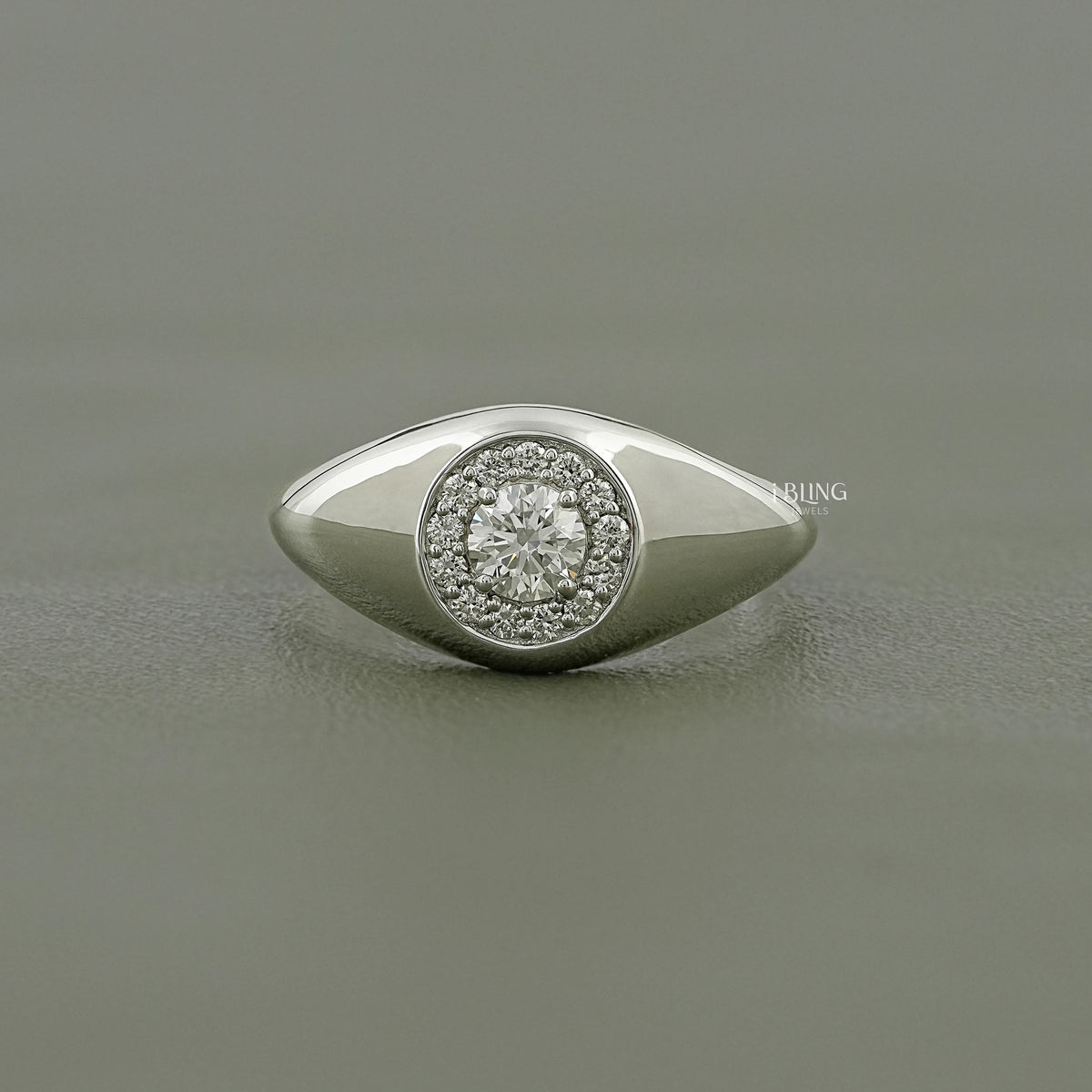 Round Cut Lab Diamond Halo Solitaire Dome Shank Ring Men's Band