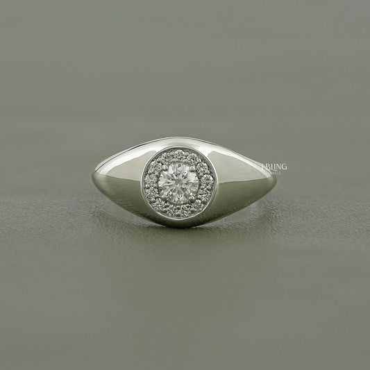 Round Cut Lab Diamond Halo Solitaire Dome Shank Ring Men's Band