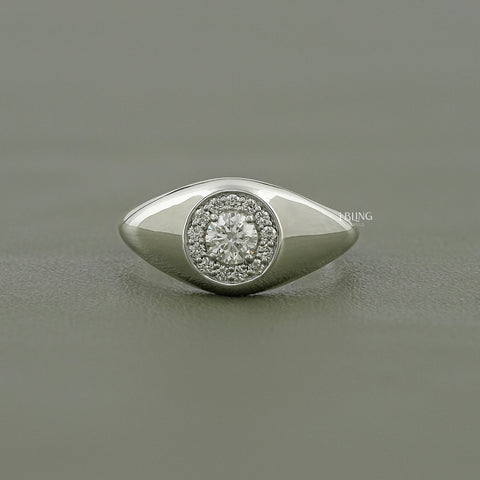Round Cut Lab Diamond Halo Solitaire Dome Shank Ring