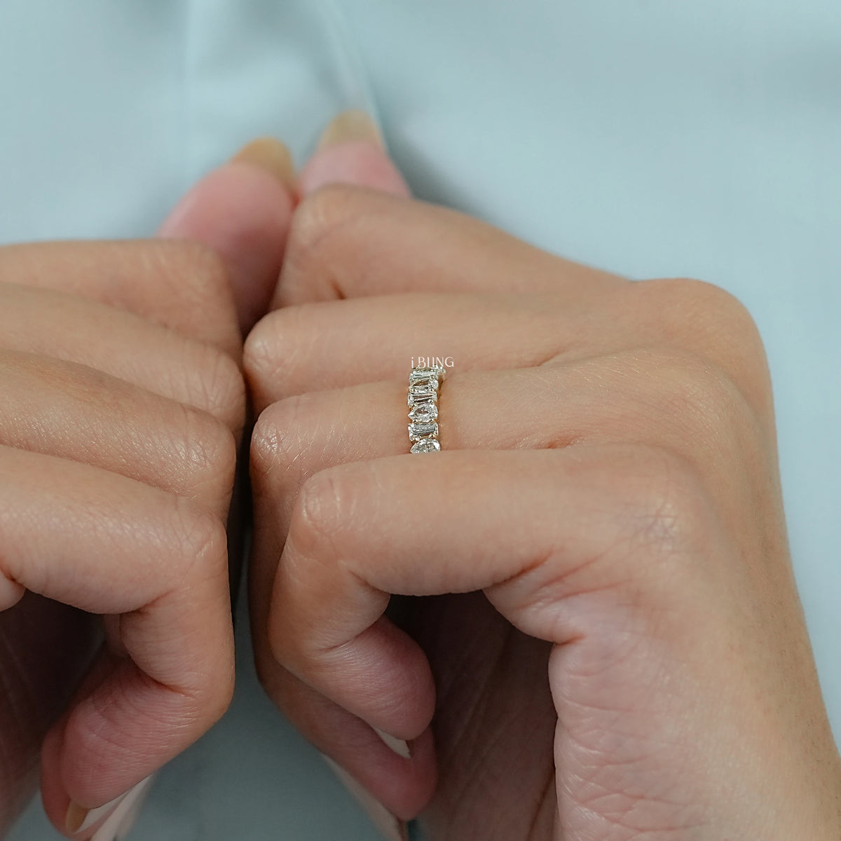Bagutte & Pear Cut Lab Diamond Half Eternity Band Half Eternity