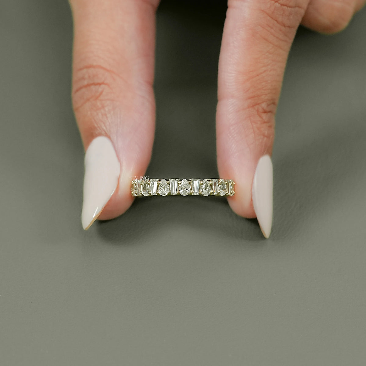 Bagutte & Pear Cut Lab Diamond Half Eternity Band Half Eternity