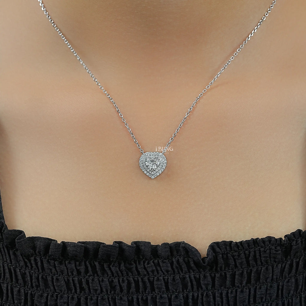 Heart Cut Lab Diamond Double Halo Necklace