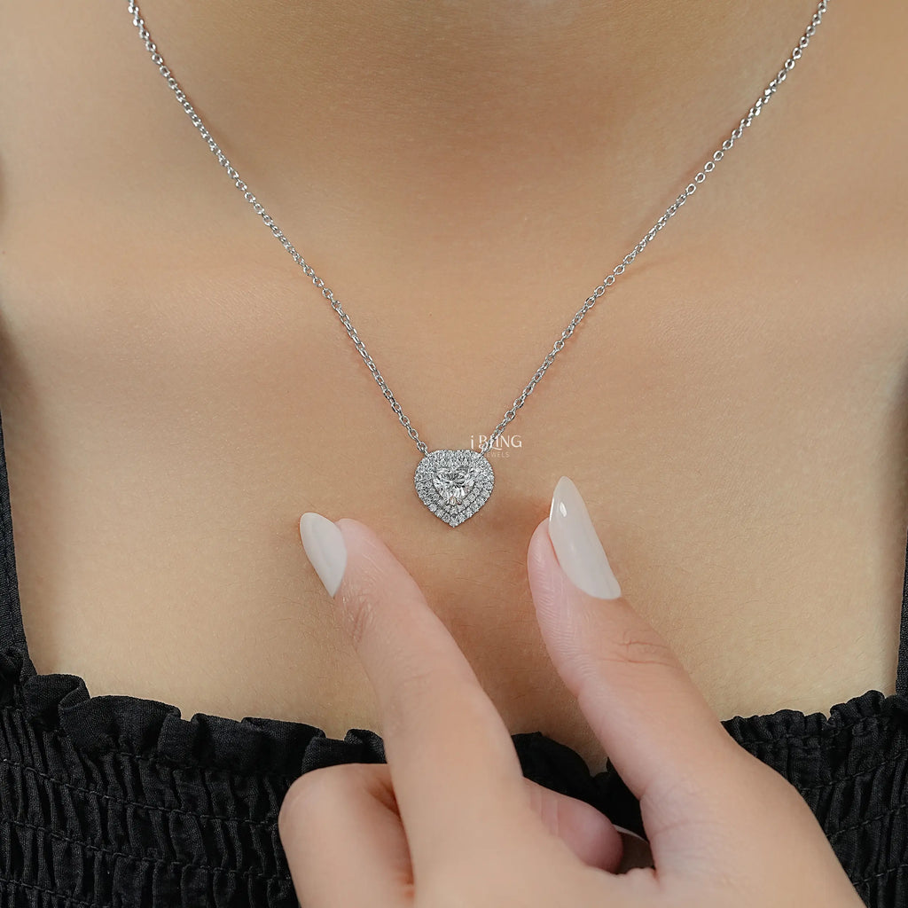 Heart Cut Lab Diamond Double Halo Necklace
