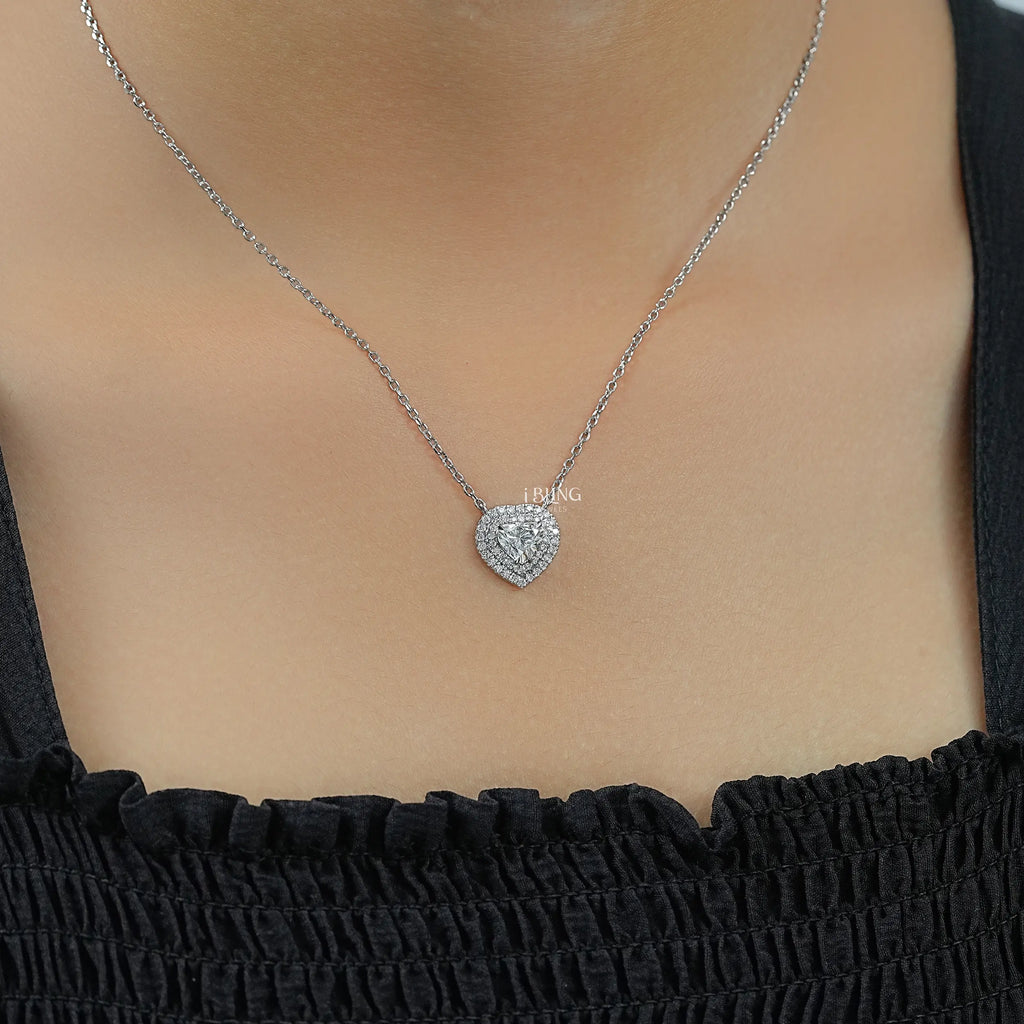 Heart Cut Lab Diamond Double Halo Necklace