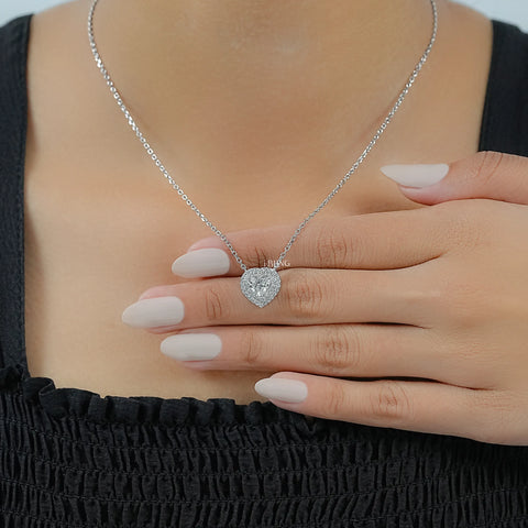 Heart Cut Lab Diamond Double Halo Necklace