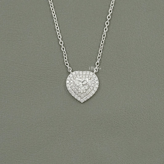 Heart Cut Lab Diamond Double Halo Necklace Necklace