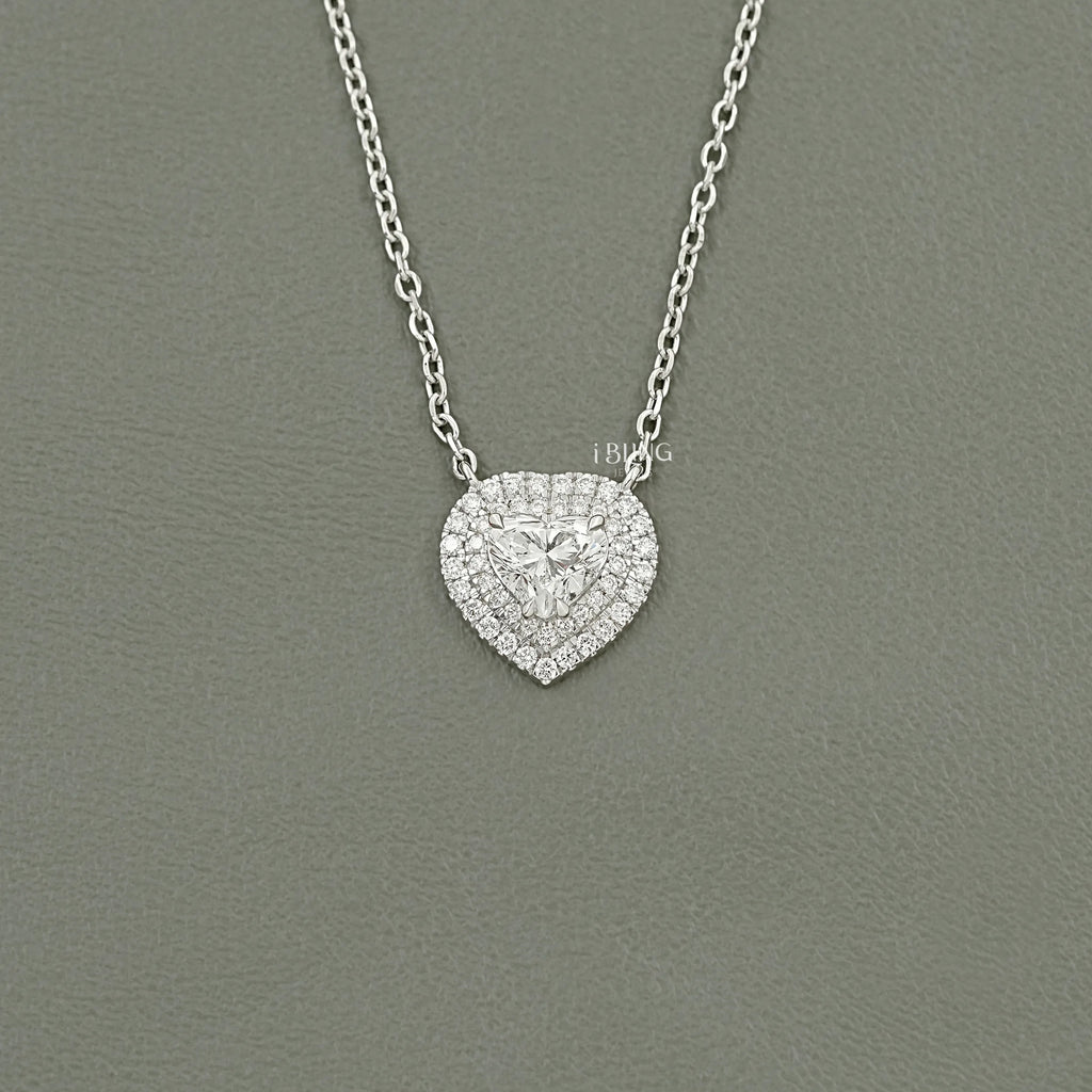Heart Cut Lab Diamond Double Halo Necklace