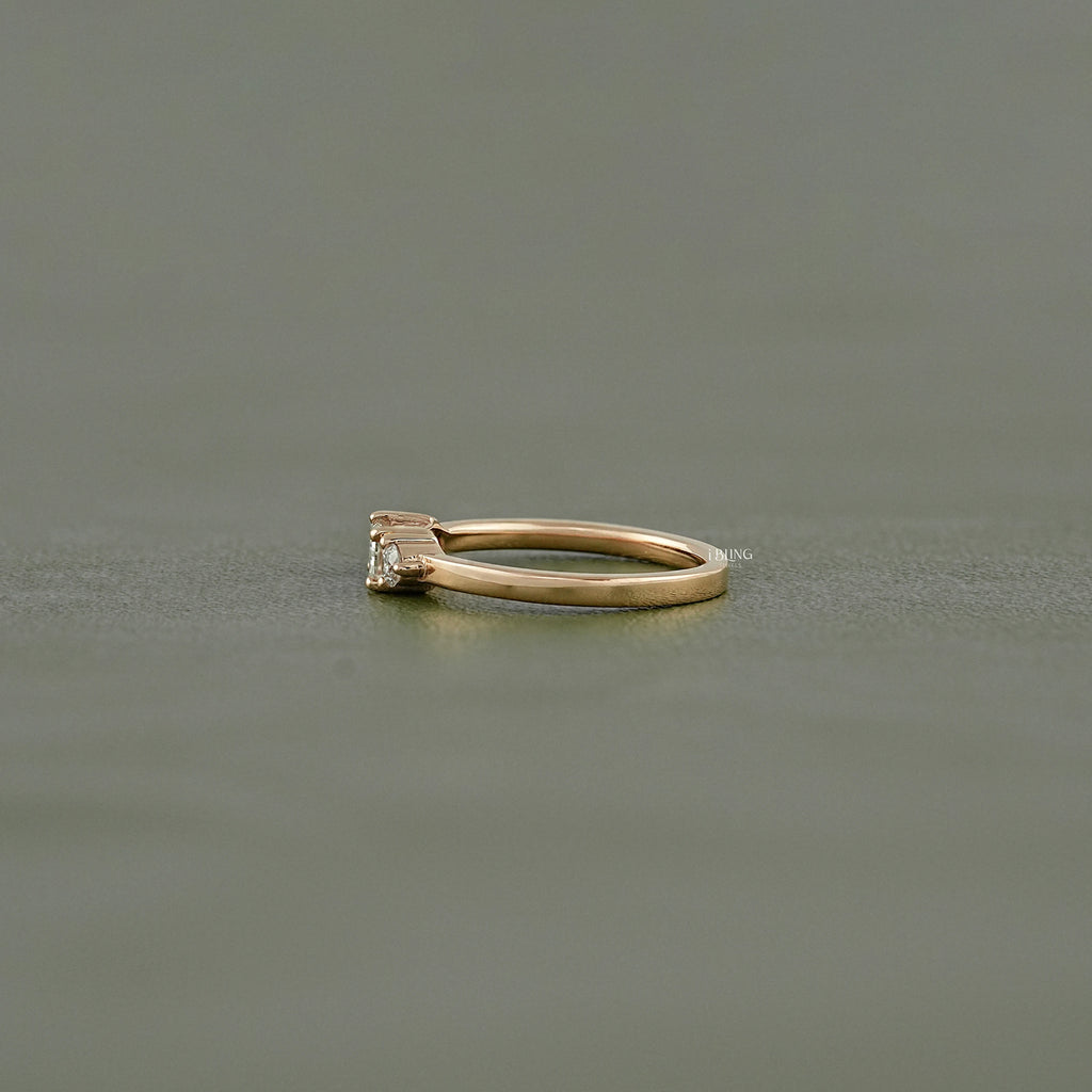 Bagutte Cut Lab Diamond Three Stone Wedding Band