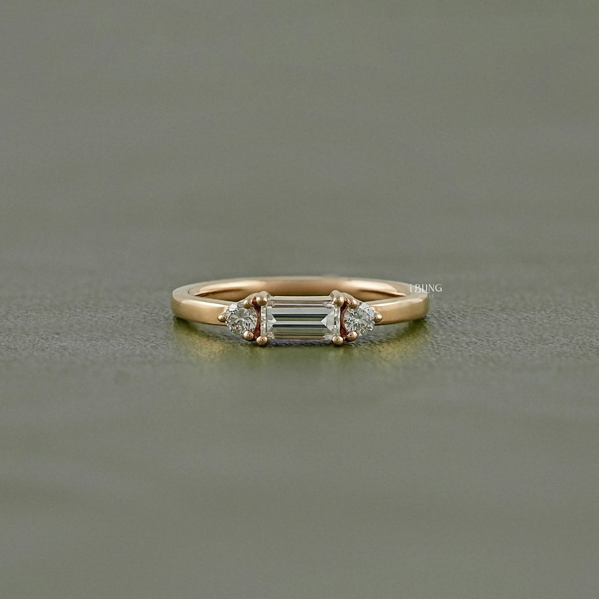 Bagutte Cut Lab Diamond Three Stone Wedding Band Three Stone Ring