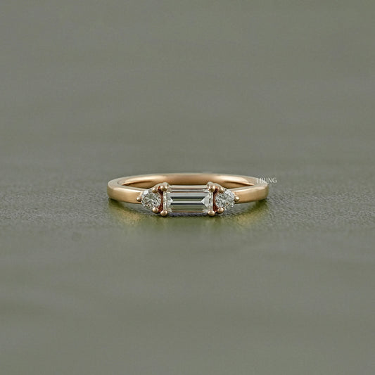 Bagutte Cut Lab Diamond Three Stone Wedding Band Three Stone Ring