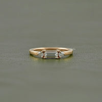 Bagutte Cut Lab Diamond Three Stone Wedding Band