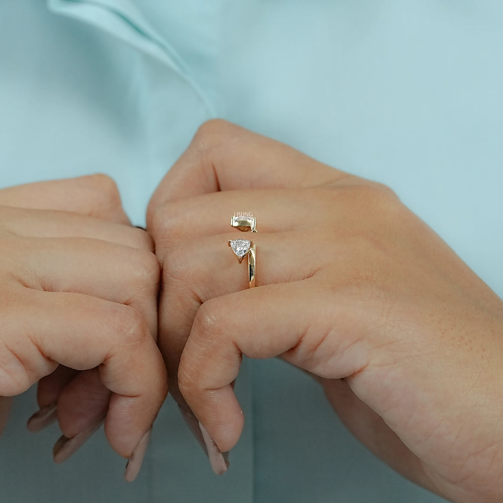 Pear Cut Lab Diamond Open Cuff Engagement Ring
