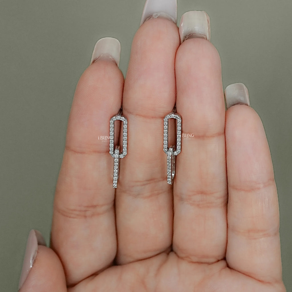 Round Cut Lab Grown Diamond Dangle Drop Clip Earrings