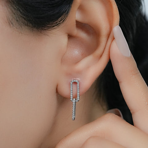 Round Cut Lab Grown Diamond Dangle Drop Clip Earrings