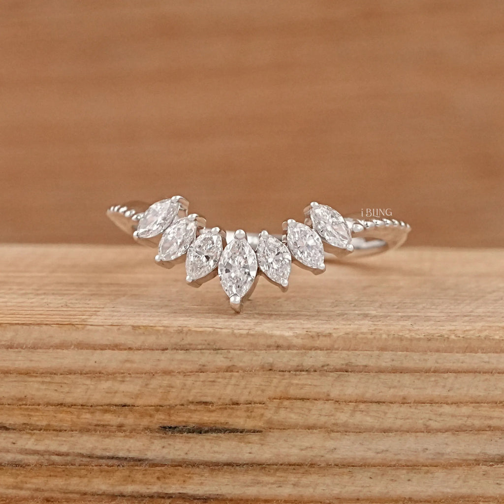 Marquise-Cut Lab Grown Diamond Curved Band