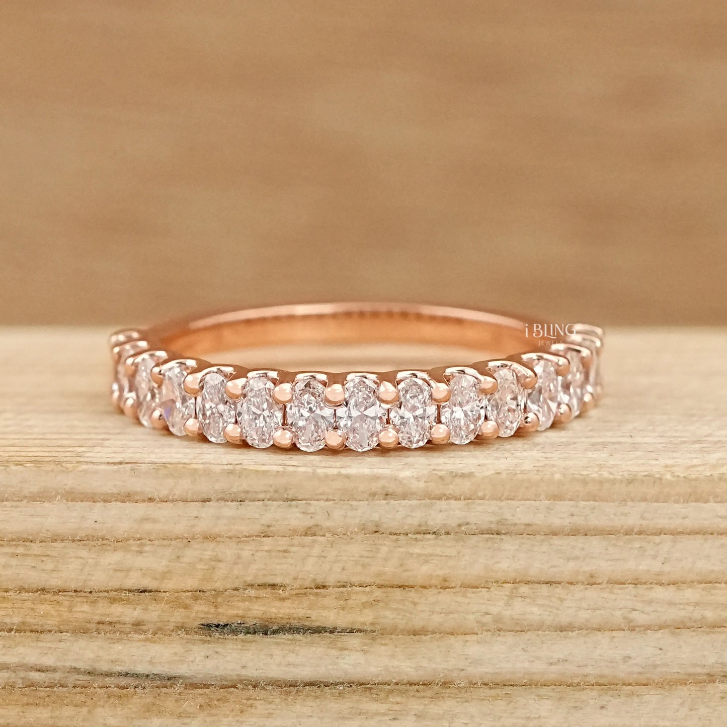 Oval Lab Diamond Half Eternity Wedding Band Half Eternity