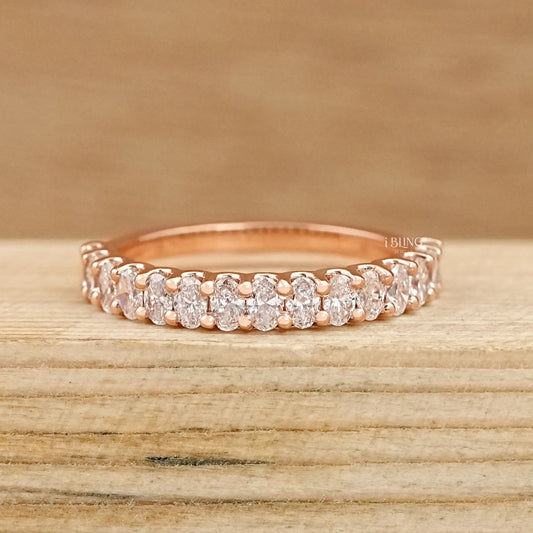 Oval Lab Diamond Half Eternity Wedding Band