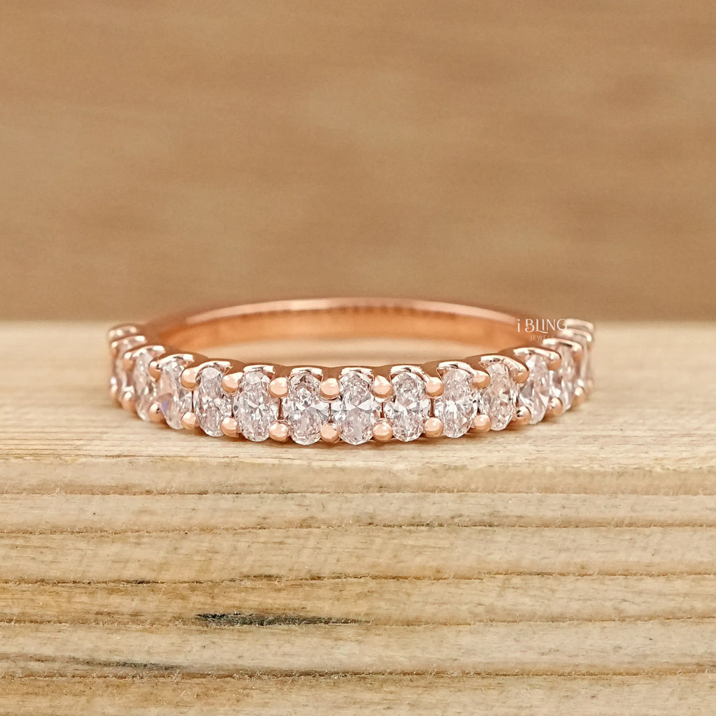 Oval Lab Diamond Half Eternity Wedding Band