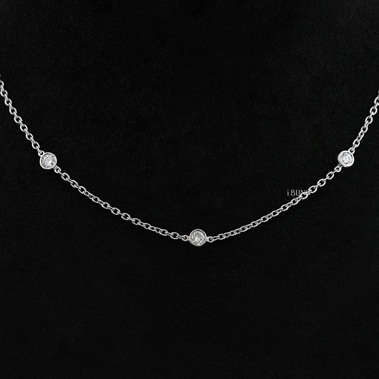 Round Lab Diamond Bezel Set Station Necklace Necklace