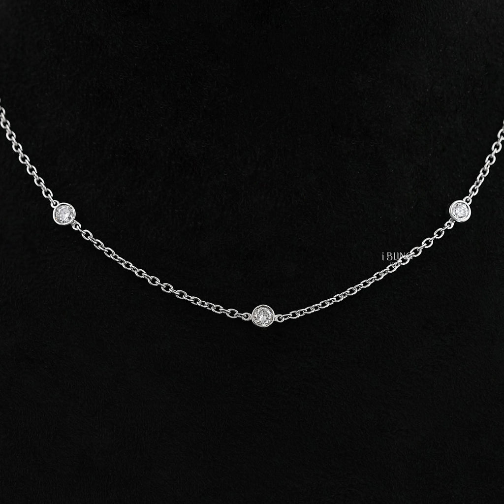 Round Lab Diamond Bezel Set Station Necklace