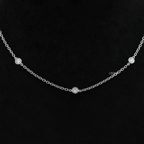 Round Lab Diamond Bezel Set Station Necklace