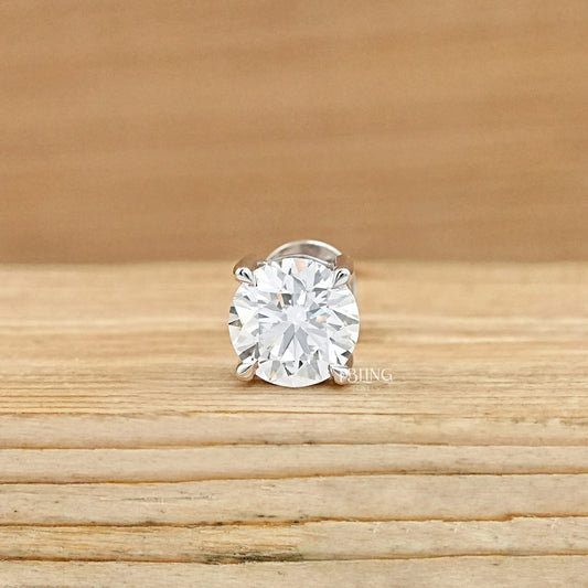 Ibling jewels lab diamond earrings for men with a classic round cut and four-prong design.