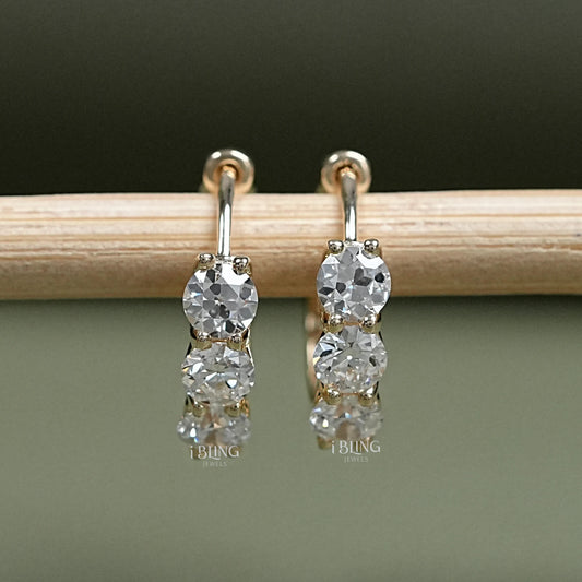 Old European Round Cut Lab Diamond Hoop Earrings Hoops & Huggies