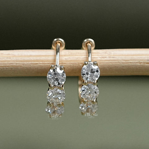Old European Round Cut Lab Diamond Hoop Earrings