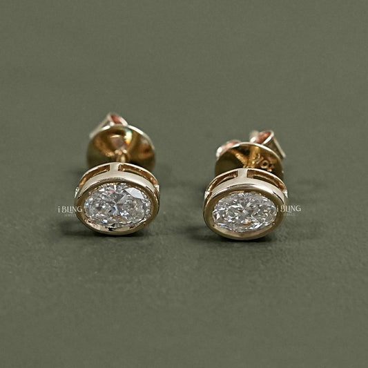 Oval Cut Lab Diamond Bezel Set Stud Earrings