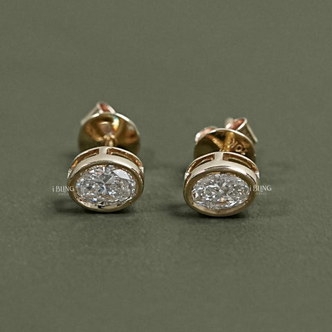 Oval Cut Lab Diamond Bezel Set Stud Earrings