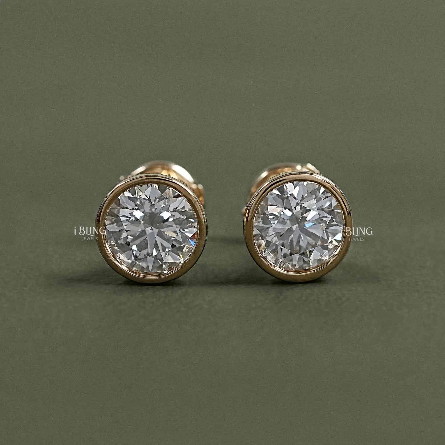 Round Cut Soliatire Bezel Set Stud Earrings Solitaire Stud