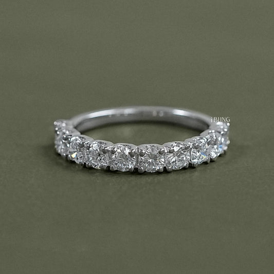 half eternity wedding band white gold by iBling Jewels with shared prong set diamonds.